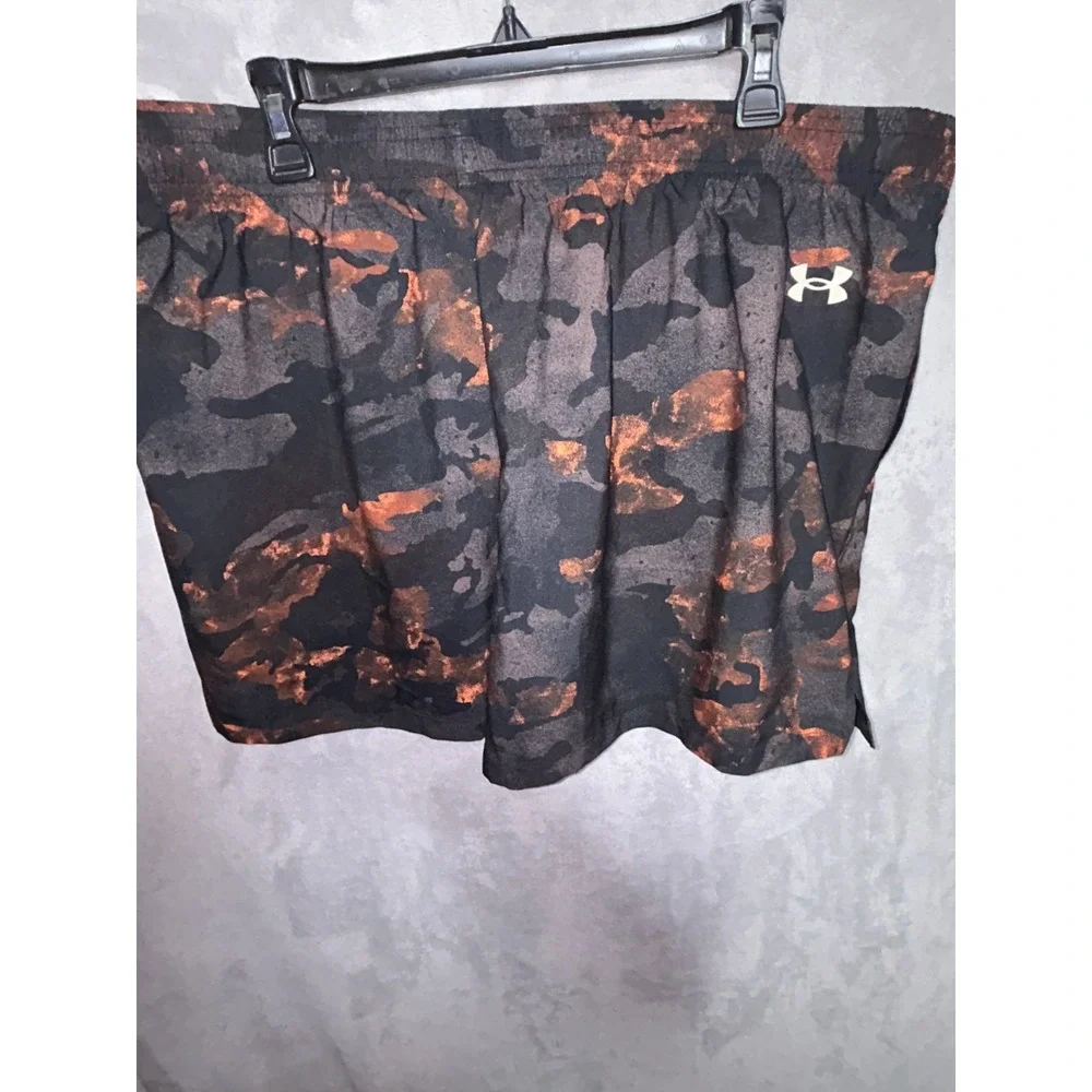 Under Armour Project Rock Shorts Mens 2XL Orange Black Camo Athletic Gym